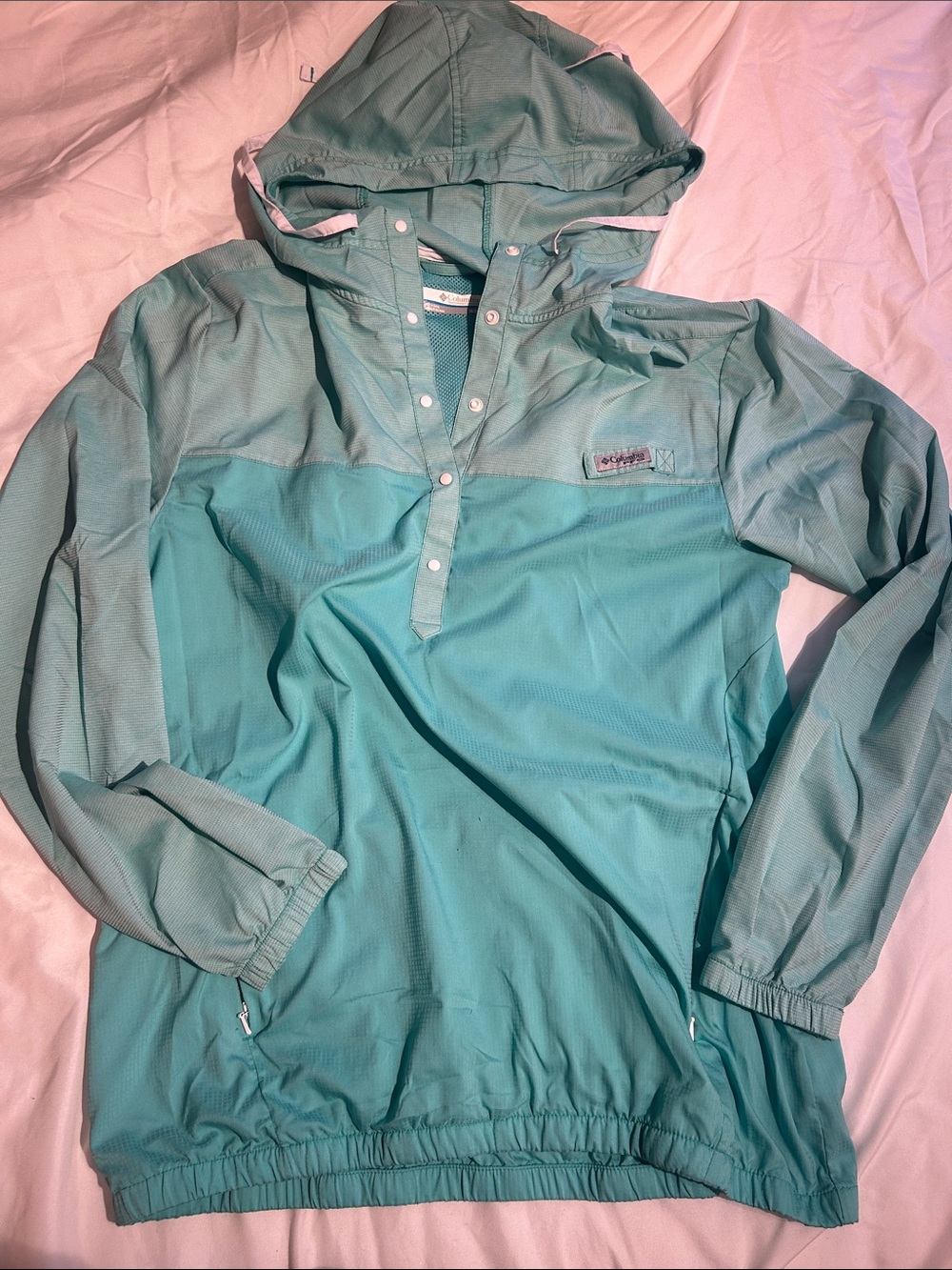 Columbia Light Teal Hooded Pullover Anorak Jacket